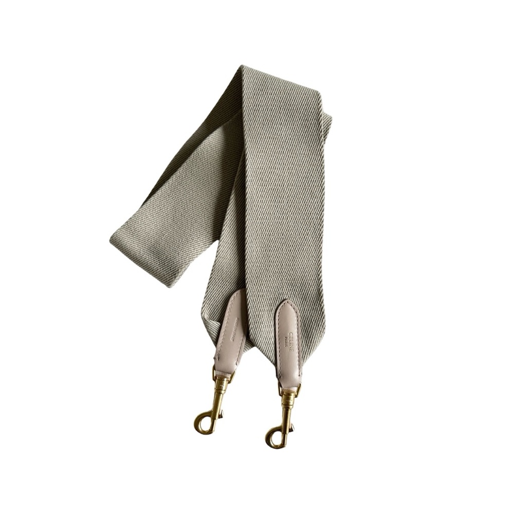 Celine Beige Canvas & Leather Shoulder Strap with Gold Hardware